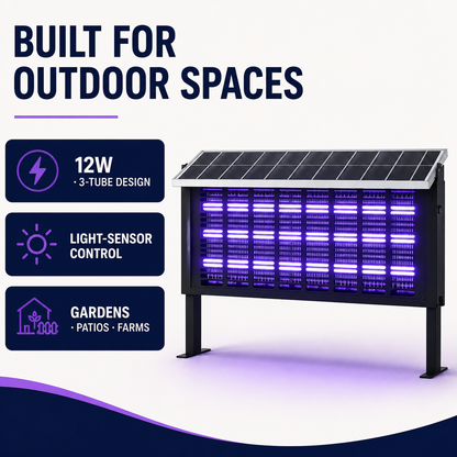 Solar mosquito lamp 12W three-tube design for gardens, patios and farms